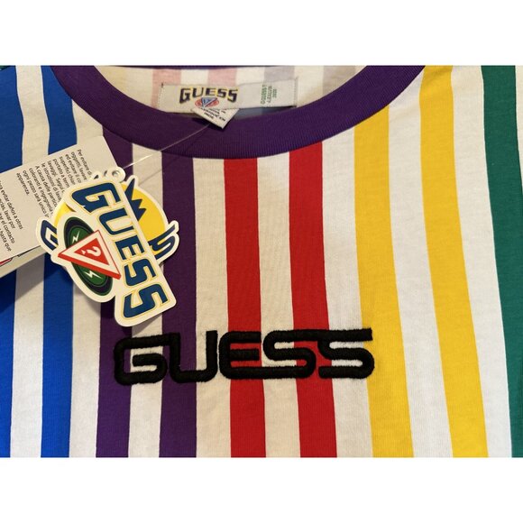 Guess J Balvin 2020 rainbow stripe white t shirt NEW NWT M Medium men  spell out - Picture 2 of 16